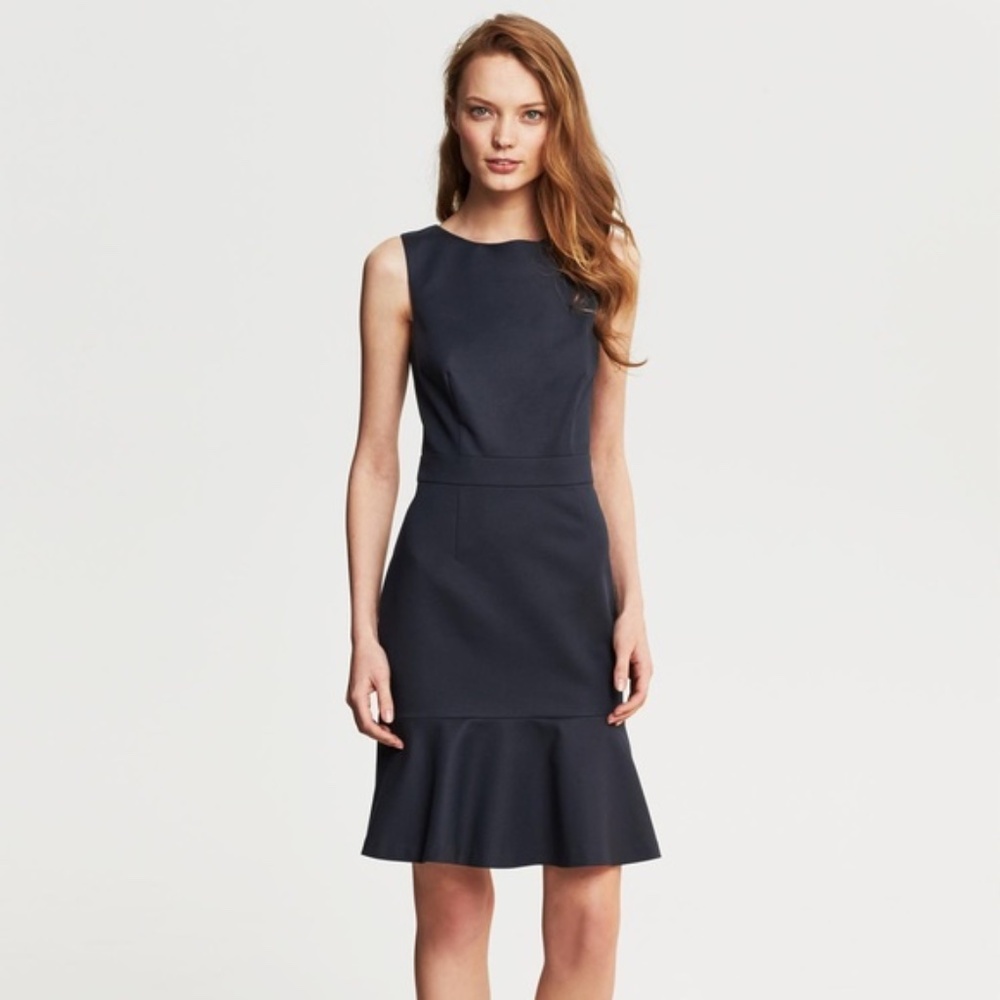 NWT [Banana Republic] Navy Blue Structured Sleeveless Suit Flounce Dress | XS 0